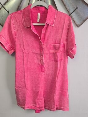 Zenana RomperOutfitters Bright Pink Short Sleeve Pullover Top